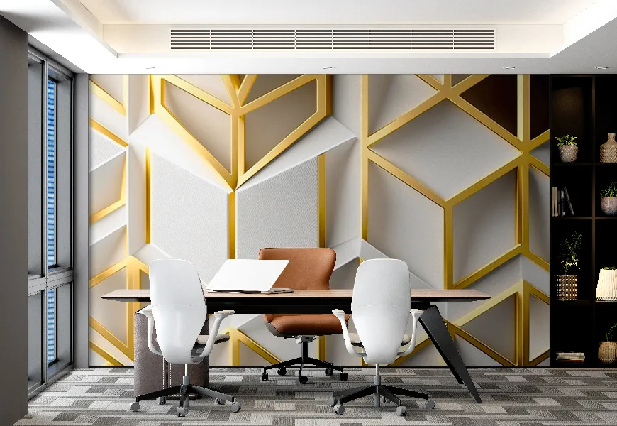کاغذ دیواری سه بعدی دفتر کار طرح لاکچری هندسی